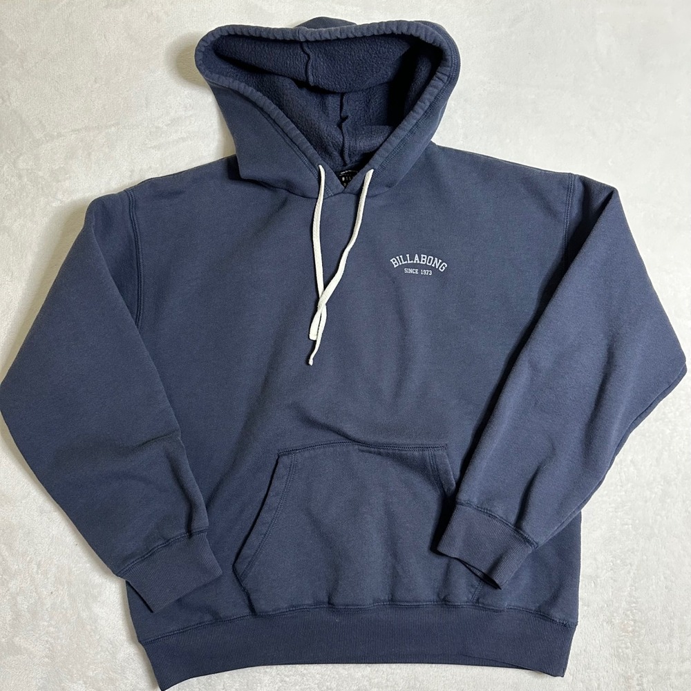 Y2K Billabong Men's Large Navy Blue Arch Logo Hoodie Since 1973 Surf Pullover